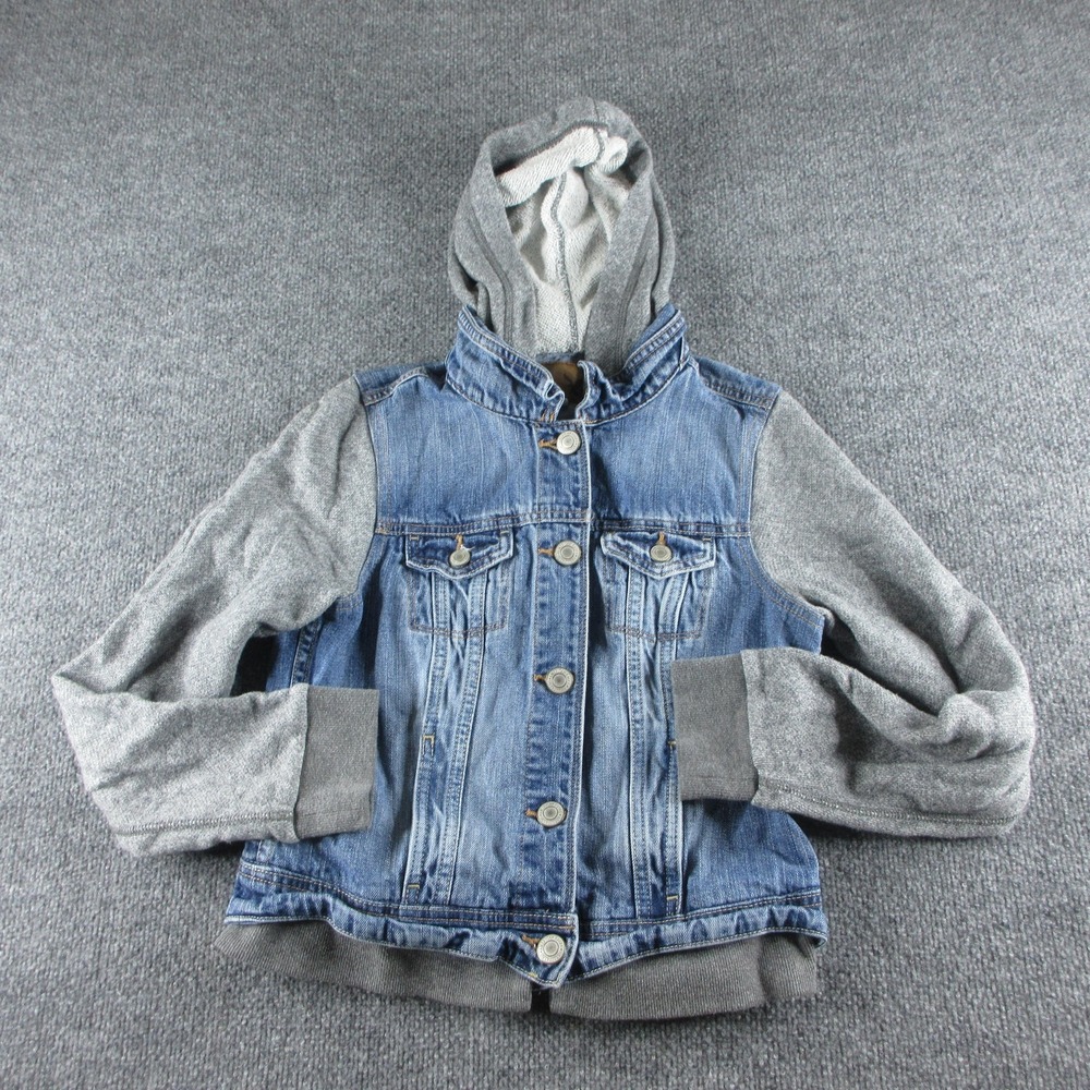 American Eagle Outfitters Jacket Womens M Blue Denim Hooded Knit Sleeves‎ Casual